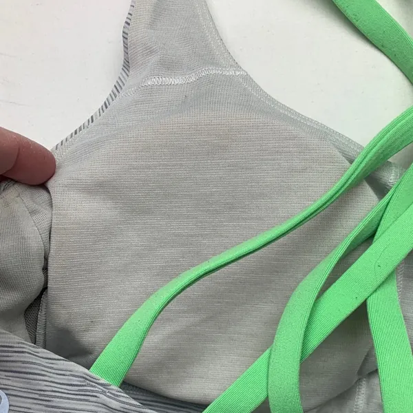 Lululemon size 6 Light Gray Striped Sports Bra lime Green strappy gym workout at - Image 7