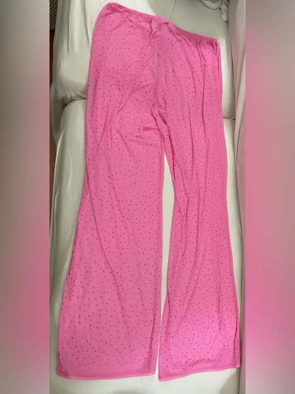 Skims NWT Mesh Rhinestone Swim Cover Up Pants Taffy Pink Size 3X - Image 5