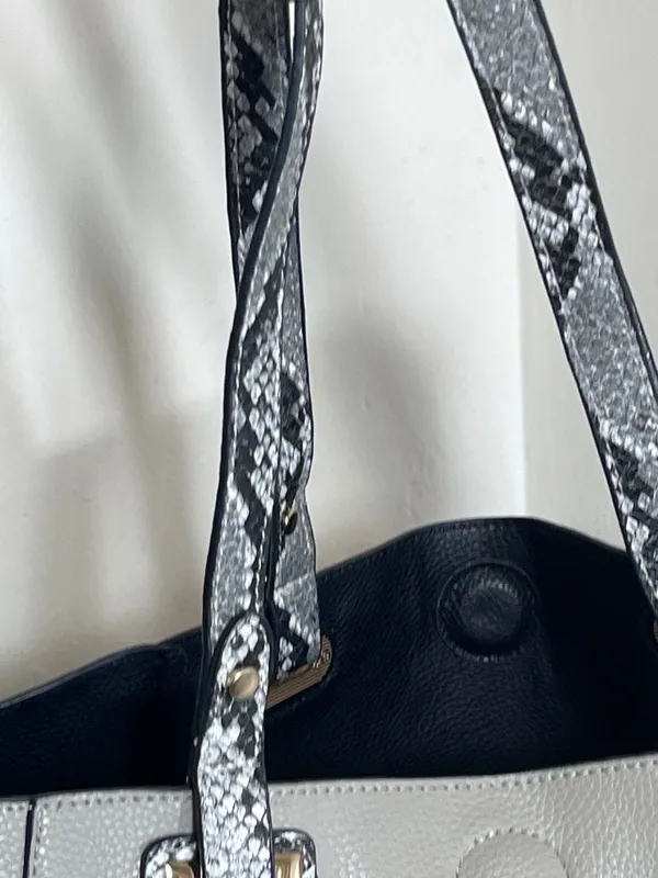 Michael Kors Light Gray Tote with Snake-Print Trim - Image 5