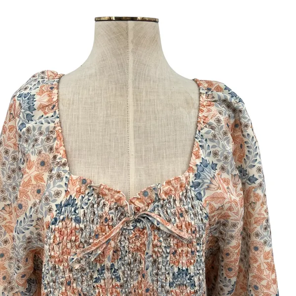 Ivy City Co. Nora Maxi Dress Floral Print Smocked Orange Blue‎ Plus Size 1X - Image 5