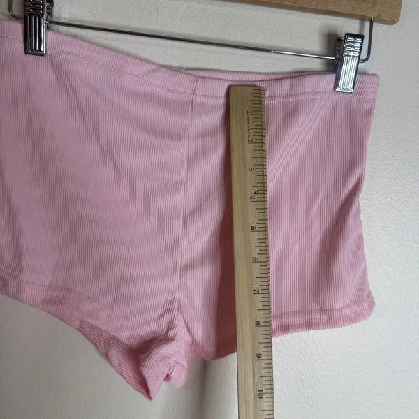 Ribbed Knit Lounge Set Womens Medium Pink Crop Top Shorts Button Stretch Casual - Image 4