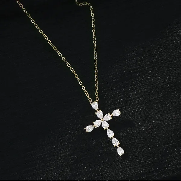 Zircon Cross Necklace Gold - Image 3