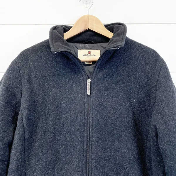 Woolrich Wool Fleece Jacket Womens Large Quilted Classic Minimal Cozy 22707 Onyx - Image 3