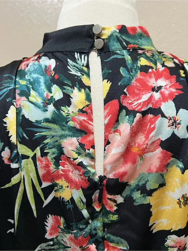 Maurices Black Floral Funnel Neck Satin Midi Dress Size Medium - Image 9