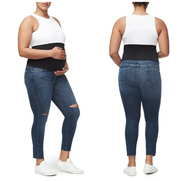 Good American the home stretch crop maternity jeans in blue306 - 6/28 - Image 2