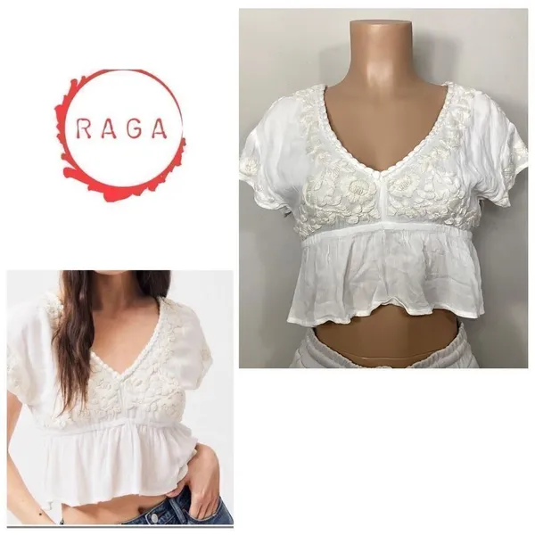 New. Anthropologie RAGA Sorrento Peplum Crop Top in White - Image 2