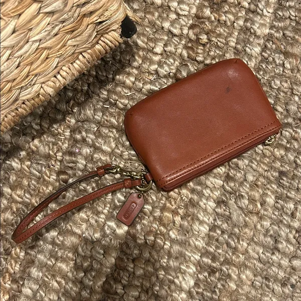 Coach Mini Leather Wristlet/Card Wallet In Saddle Brown - Image 5