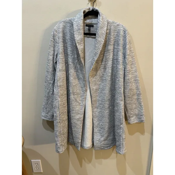 Eileen Fisher Organic Cotton Terry Shawl Collar Jacket Textured Duster Open‎ - Image 2