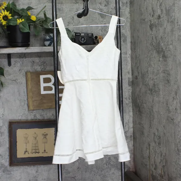 B Darlin Juniors Textured Crochet-Trim Fit & Flare Dress White 3/4 - Image 2