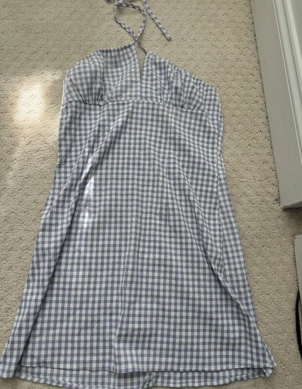 Cross Neck Plaid Lilac and White Mini Dress for Sorority Recruitment and LSU Game Days - Image 4