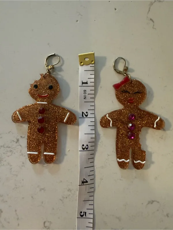 Betsey Johnson Holiday Gingerbread Glitter Earrings - Gold Gingerbread Couple - Image 4