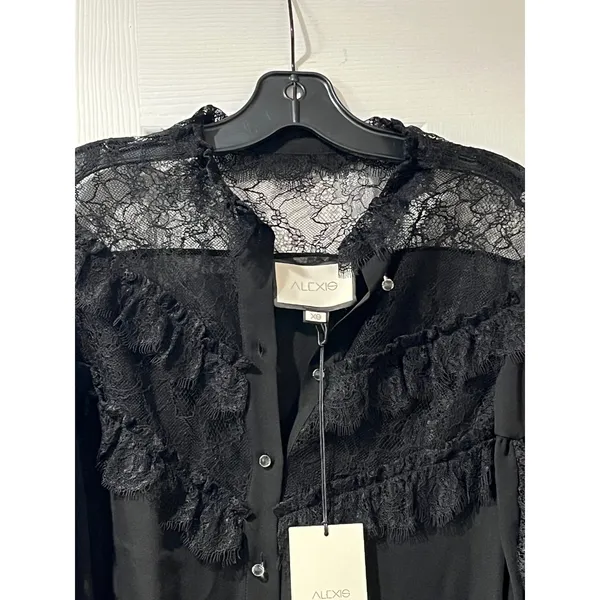 NEW‎ ALEXIS Black Lace Ruffle Long Sleeve Button Down Blouse Top XS - Image 5