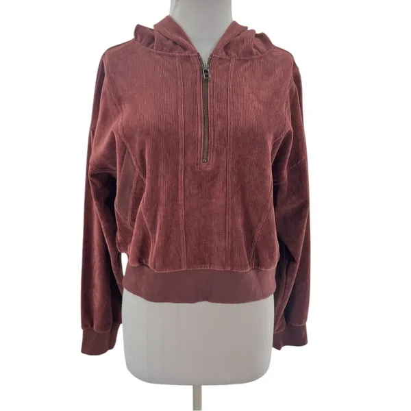 NWT Anthropologie Daily‎ Practice brown velour hoodie sz L - Image 8