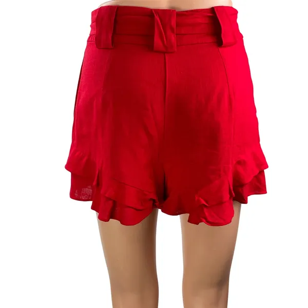 Chriselle JOA Women's Red High Waisted Belted Ruffle Tiered Mini Shorts Size XS - Image 3