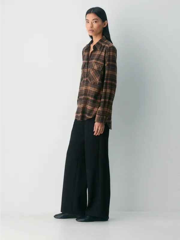 Aritzia Babaton Utility Shirt Brown Plaid Oversized Button Down Size Small - Image 2