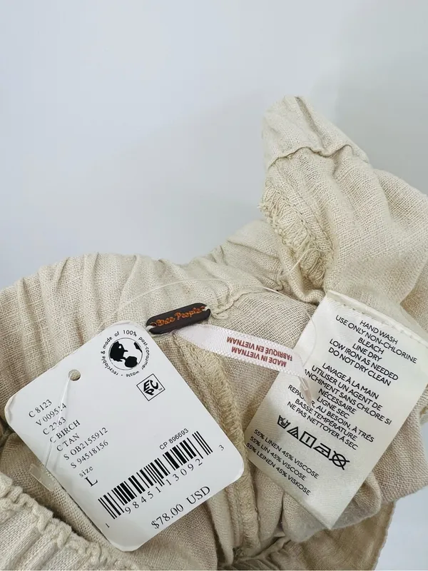🆕 NWT Free People High Road Barrel Pants Linen Boho Wide-Leg Pockets Tan Large - Image 15