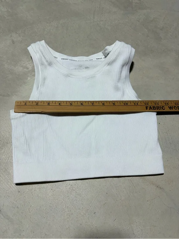 Aerie offline White Ribbed stretch medium support Crop Tank Top medium - Image 2