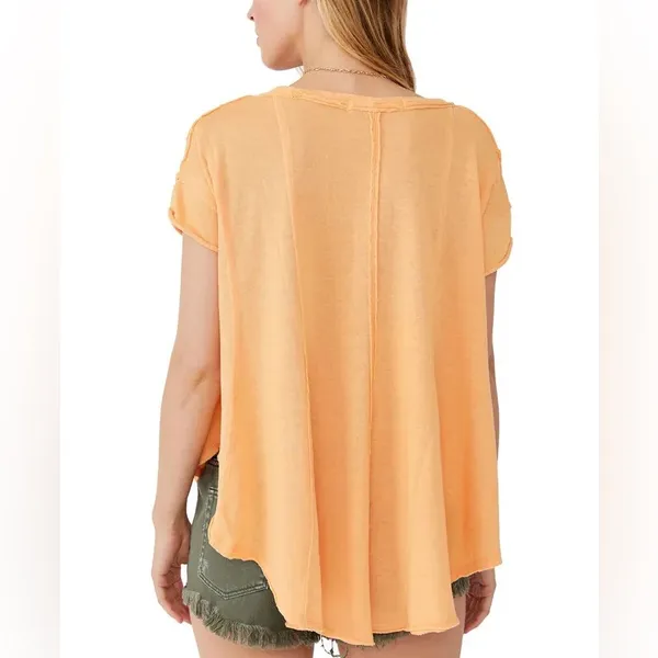 Free People Women's Sammie V-Neck T-Shirt (Canteloupe, Medium) - Image 2