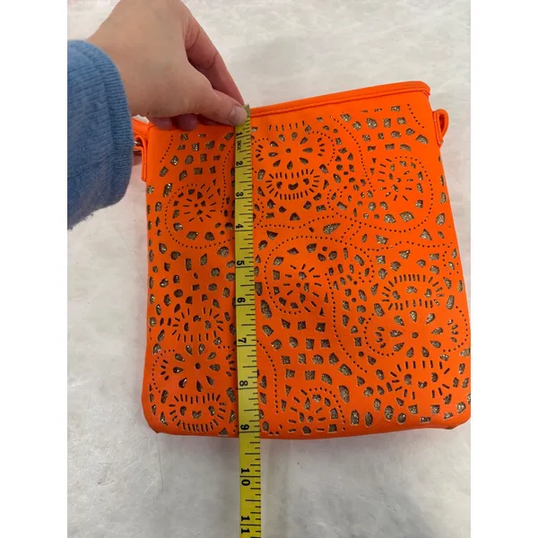 Olivia Miller Neon Orange Laser Cut‎ Glitter Crossbody Bag Womens Floral Small - Image 10