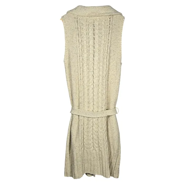 Ann Taylor LOFT Cream Cable Knit Long Sleeveless Cardigan‎ Vest Belted Medium - Image 2