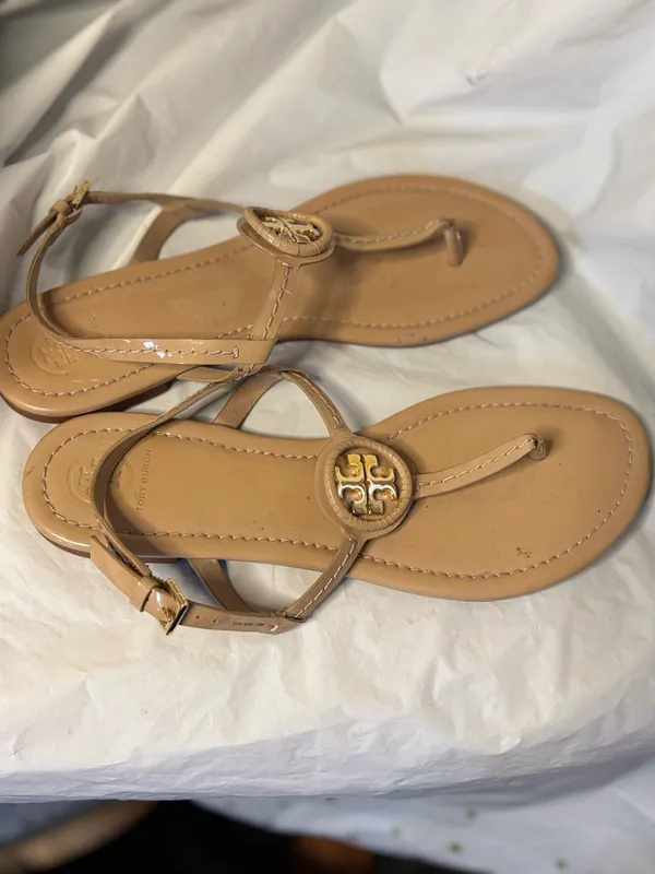 Tory Burch Tan Leather Logo Thong Sandals - Image 3