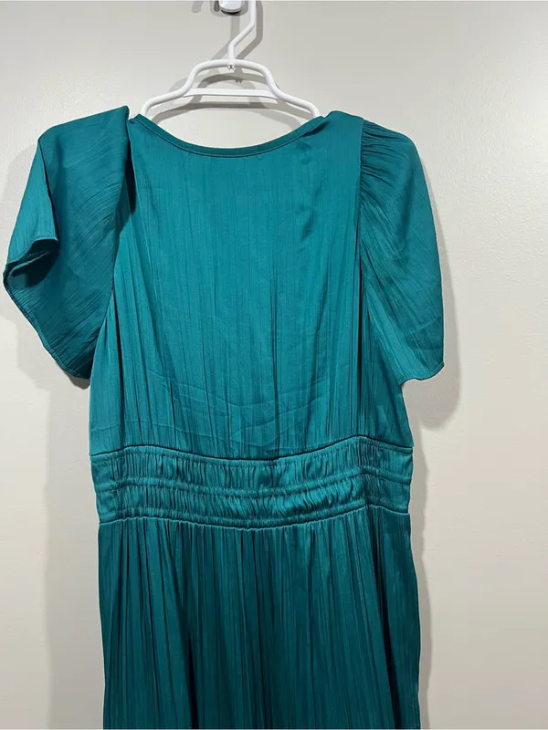 Anthropologie The Somerset Teal V-Neck Tiered Maxi Dress Medium - Image 8