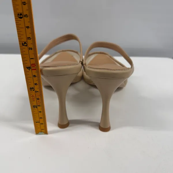 Nude Mesh Pointed Toe Mules Double Strap Stiletto Heels Beige Size 8.5 Tan - Image 3