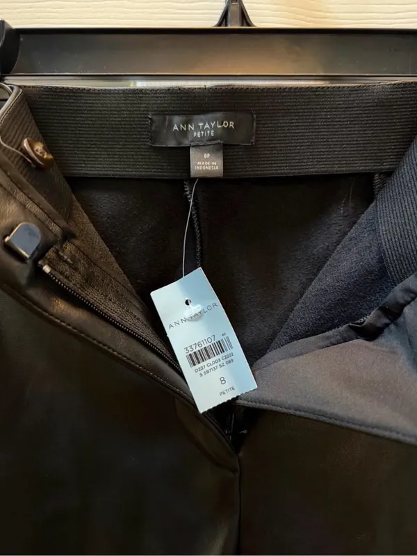 NWT Ann Taylor Petite Black Faux Leather Pants 8P - Image 3