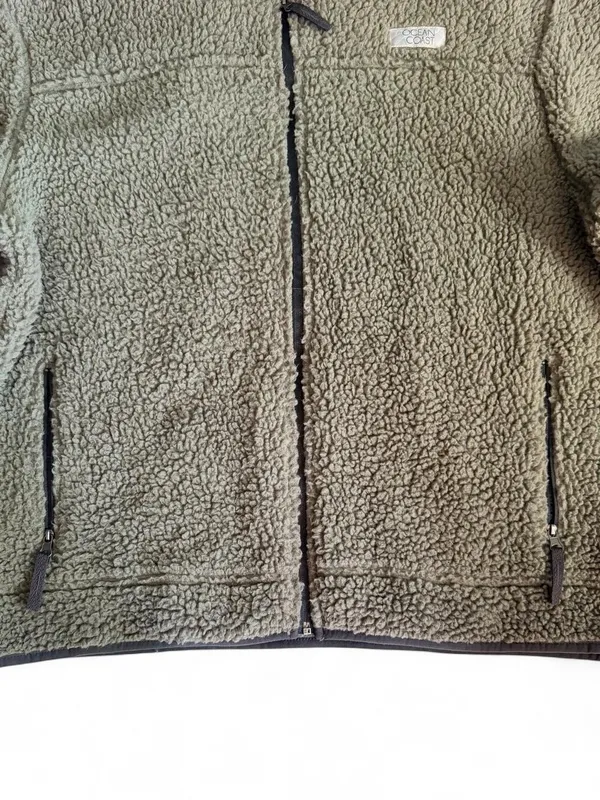 Ocean Coast Gray Olive Sherpa Fleece Jacket XL - Image 4