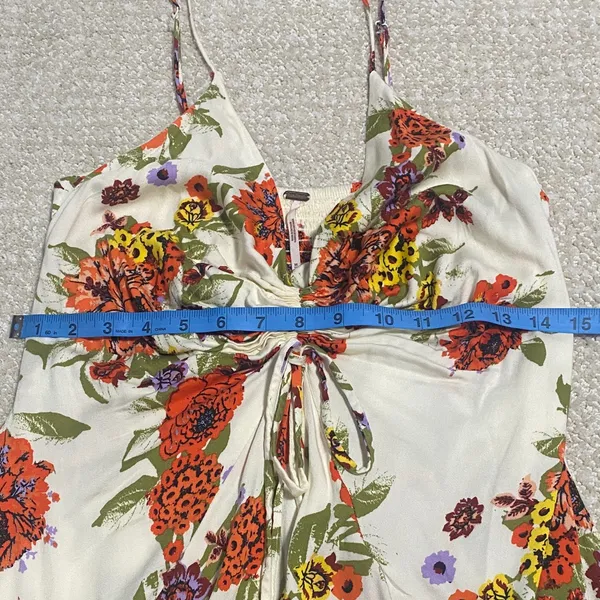 Free People Cream Floral Mini Dress Size M - Image 11