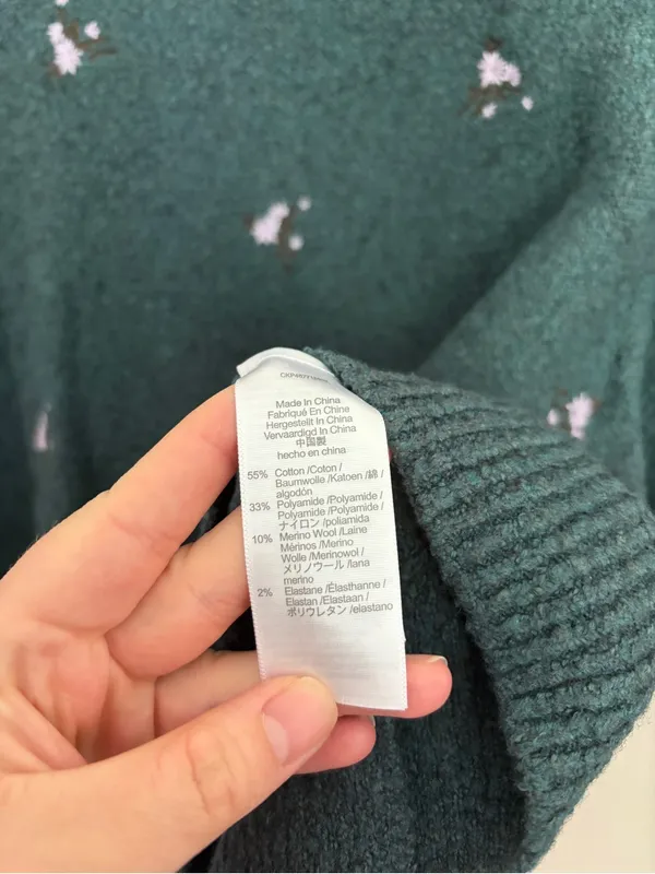 Madewell Embroidered Cross Stitch Floral Sweater Green - Image 5