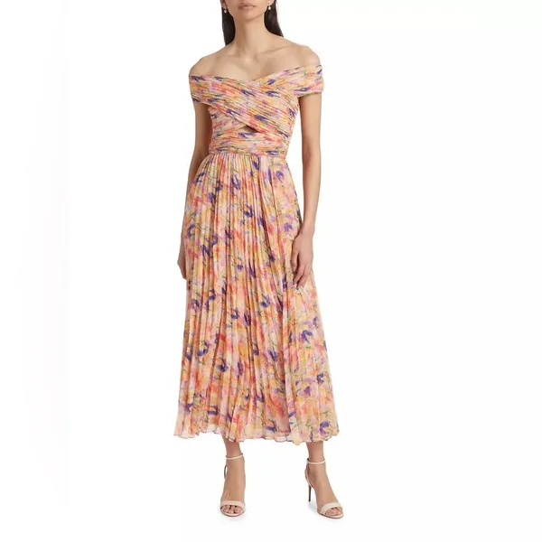 ASTR Leonara Off Shoulder Maxi Dress Peach Multi One Size NWT - Image 2