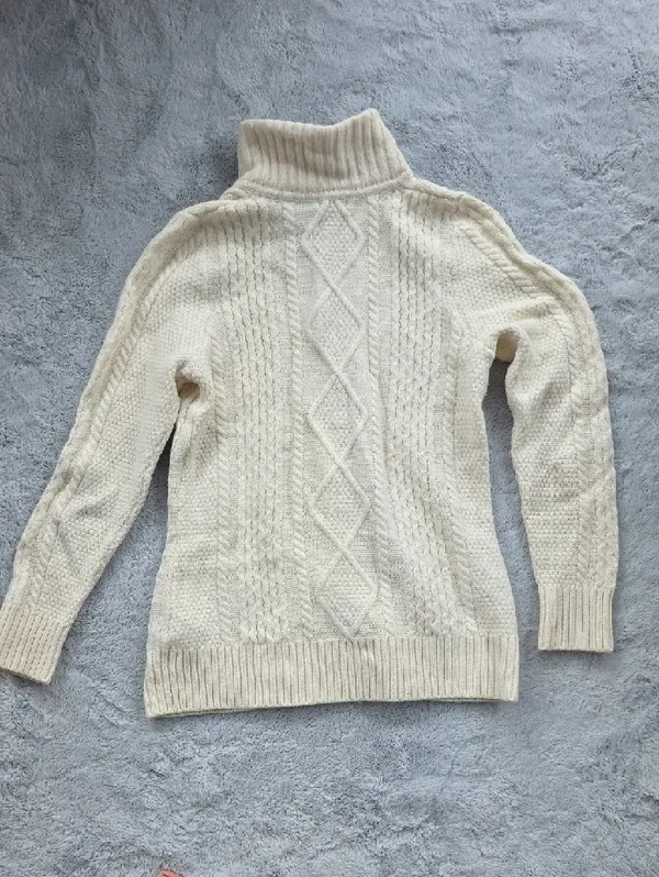 L.L. Bean Merino Wool Cable Knit Button Front Sweater Cardigan Cream Medium - Image 5