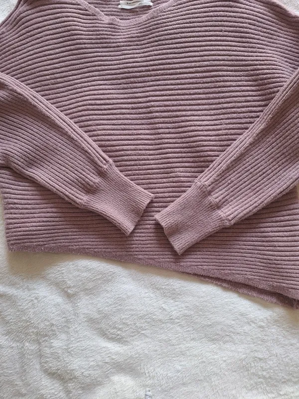 Anthropologie Ribbed Knit Sweater M Oversized Asymmetrical Mauve Purple Pullover - Image 3