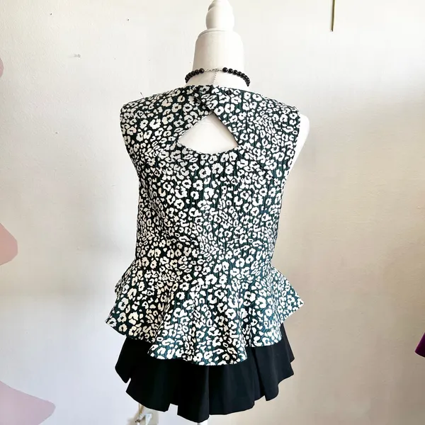 Teal Leopard Peplum Top, Y2K Inspired, Retro,‎ Boho, Bohemian, Small - Image 3