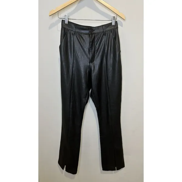 Abercrombie & Fitch Faux Leather Pants Women 6S Black Ultra High Rise Slit Hem - Image 2