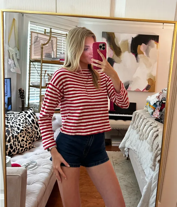Universal Thread red and white striped long sleeve top - Image 2