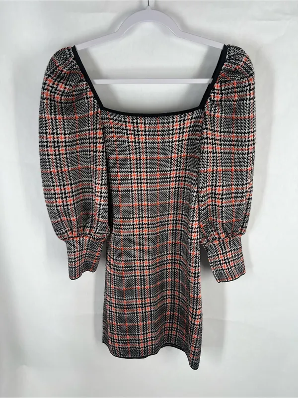Zara Plaid Puff Sleeve Square Neck Mini Dress Size S - Image 2