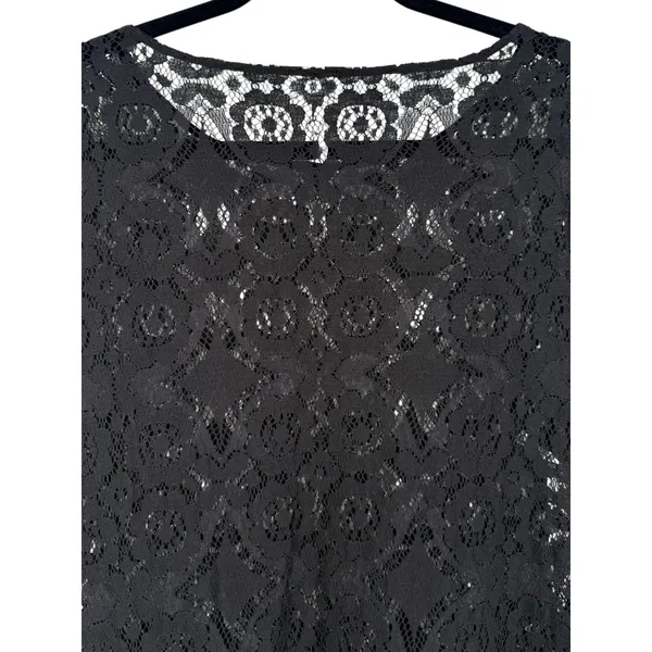 Free People Sheer Floral Lace Mini Dress 3/4 Sleeve Ruffle Hem Black Boho Size 0 - Image 6