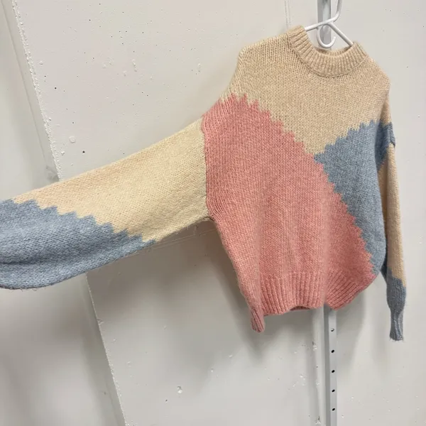 Mango MNG Colorblock Chunky Knit Sweater Large Pink Blue Crew Neck‎ Pullover - Image 6