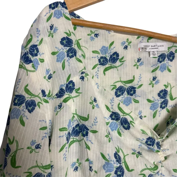 Sweet Baby Jamie Ivory Floral Print Tiered 3/4 Sleeve Midi Dress Size XL - Image 7