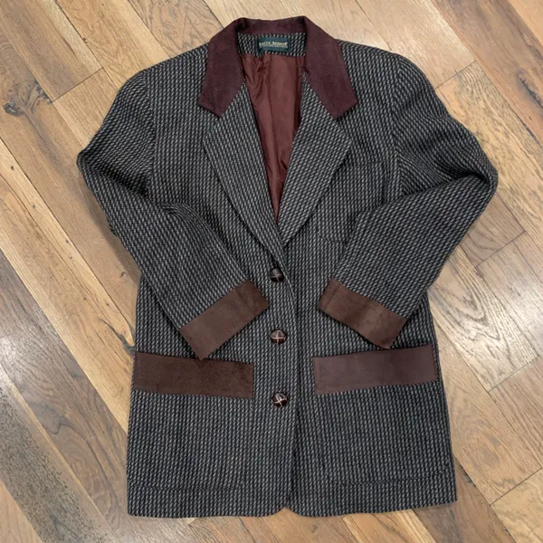 Houndstooth Harve Benard Vintage Leather Trim Blazer Jacket Size Medium - Image 6