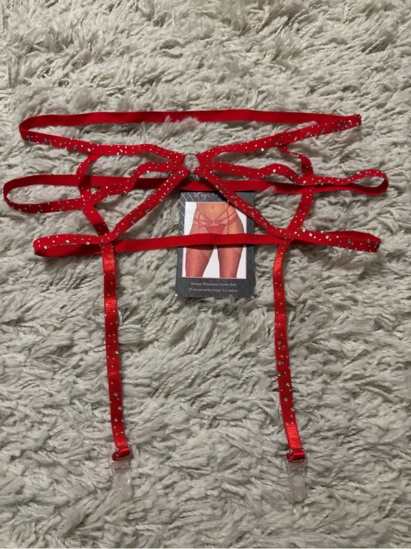 Leg Avenue Red Strappy Rhinestone Garter Belt Women’s One Size - Image 3