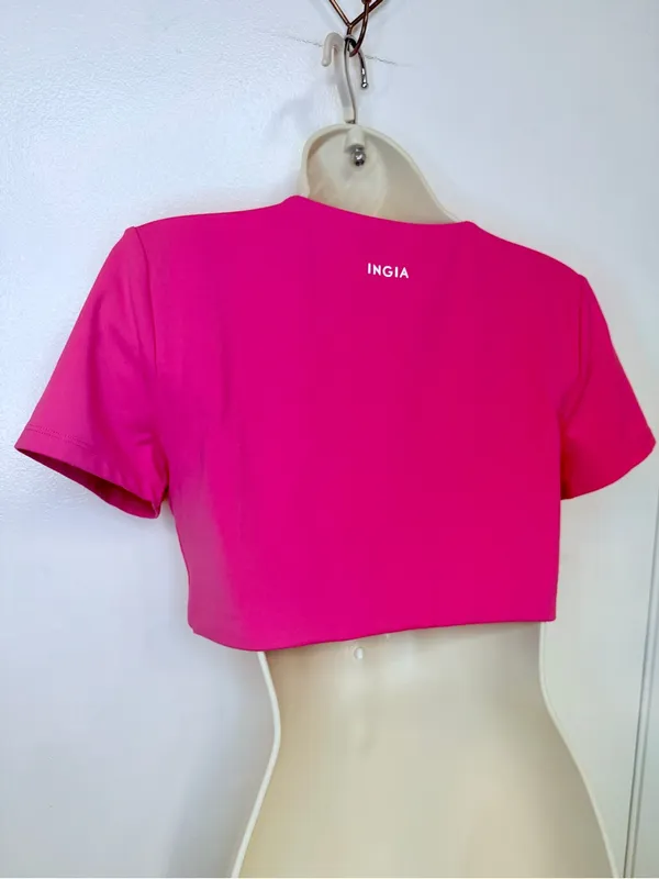 INGIA Hot Pink Short Sleeve Crop Top Stretch Athletic Tee Size S/M - Image 6