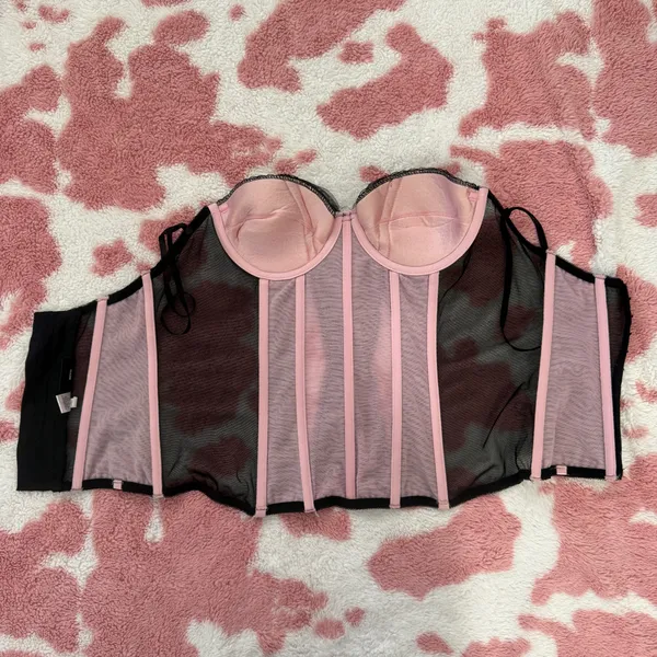 Fredericks of Hollywood Black Lace Corset Bustier Top Y2K Coquette Sheer Mesh Size 32 - Image 8