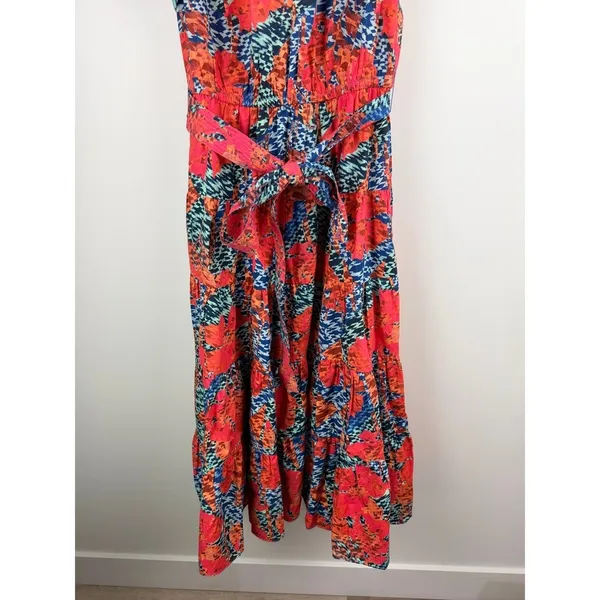 Ulla Johnson Ottilie Hypnotic Flamingo Cotton Midi Dress Puff Sleeve Coral Sz 0 - Image 12