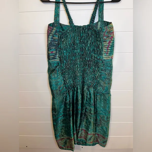Elegant Teal and Purple Mini Dress Made In India Swami Gear Size L/XL Boho - Image 9
