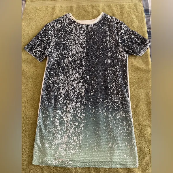 Zara sequins Gradient Short Sleeve t-shirt Dress summer party wedding casual M - Image 2
