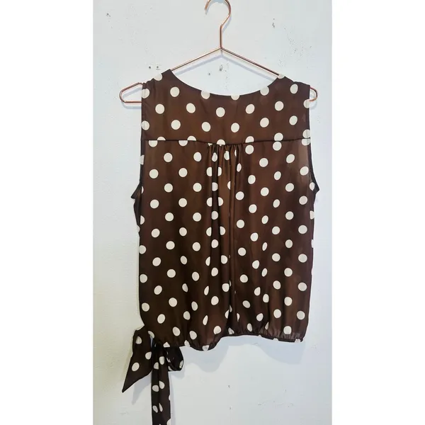 SWEET PEA Brown White Polka-Dot Sleeveless V-Neck Elastic Waist Top size Large - Image 3