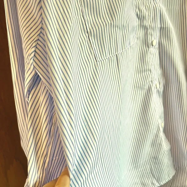 NEW Adora Oversized M Striped Shirt Lantern Sleeves‎ Blue White - Image 8